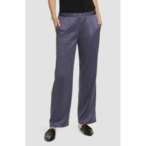 Eileen Fisher Recycled Polyester Satin Pant Sz Medium Gray Pull On Straight Leg